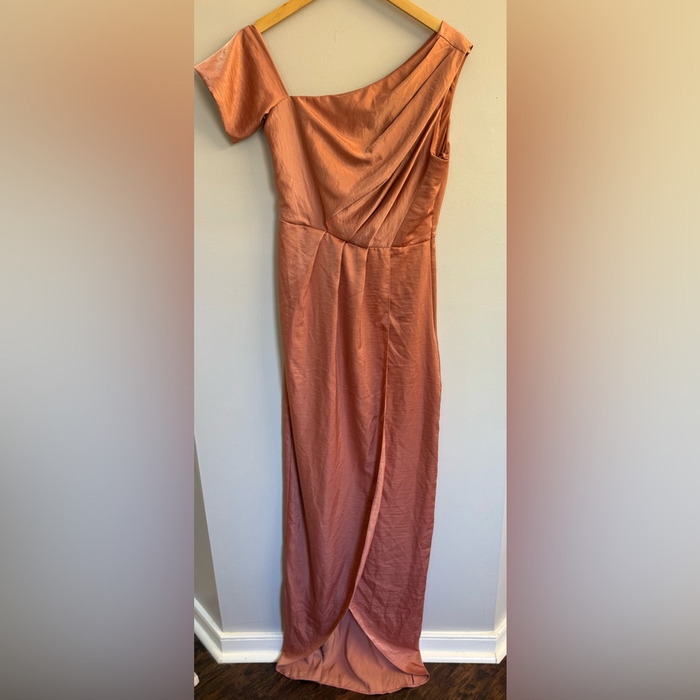 ASOS Asymmetrical Off Shoulder Floor Length Salmon Dress Sz 6 Tall Formal NWT